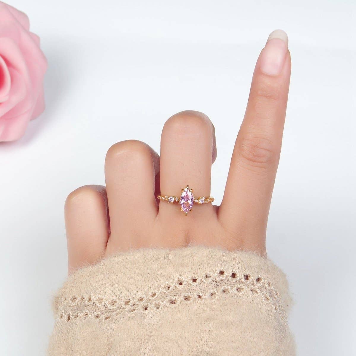 24K Gold Filled Pink Marquise CZ Solitaire Ring | U318