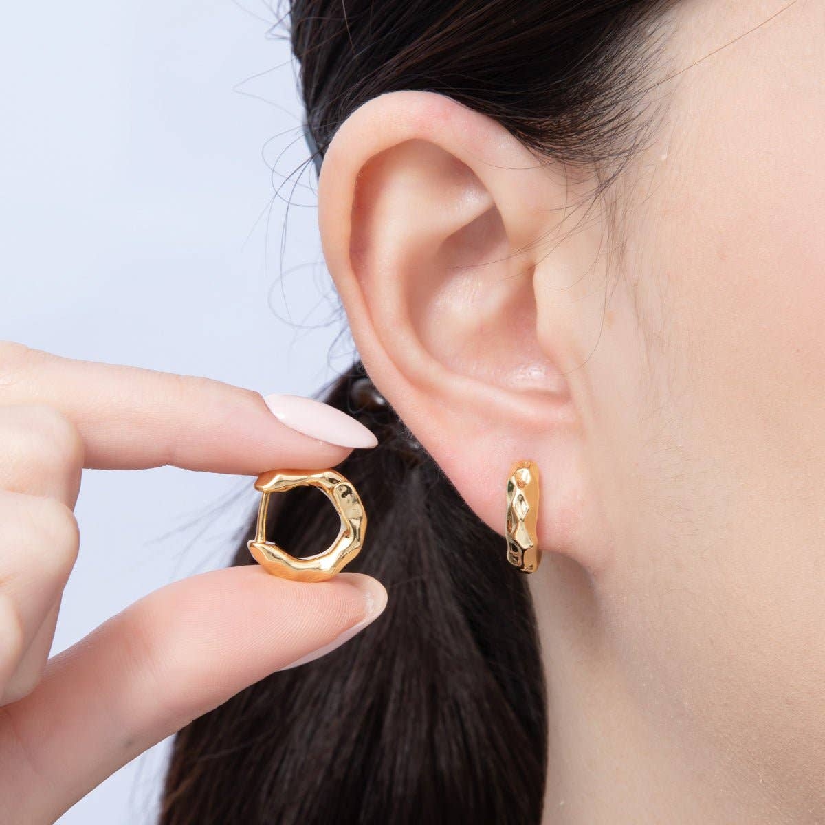18K Gold Filled 16.5mm Hammered Huggie Earrings | Earrings-00041