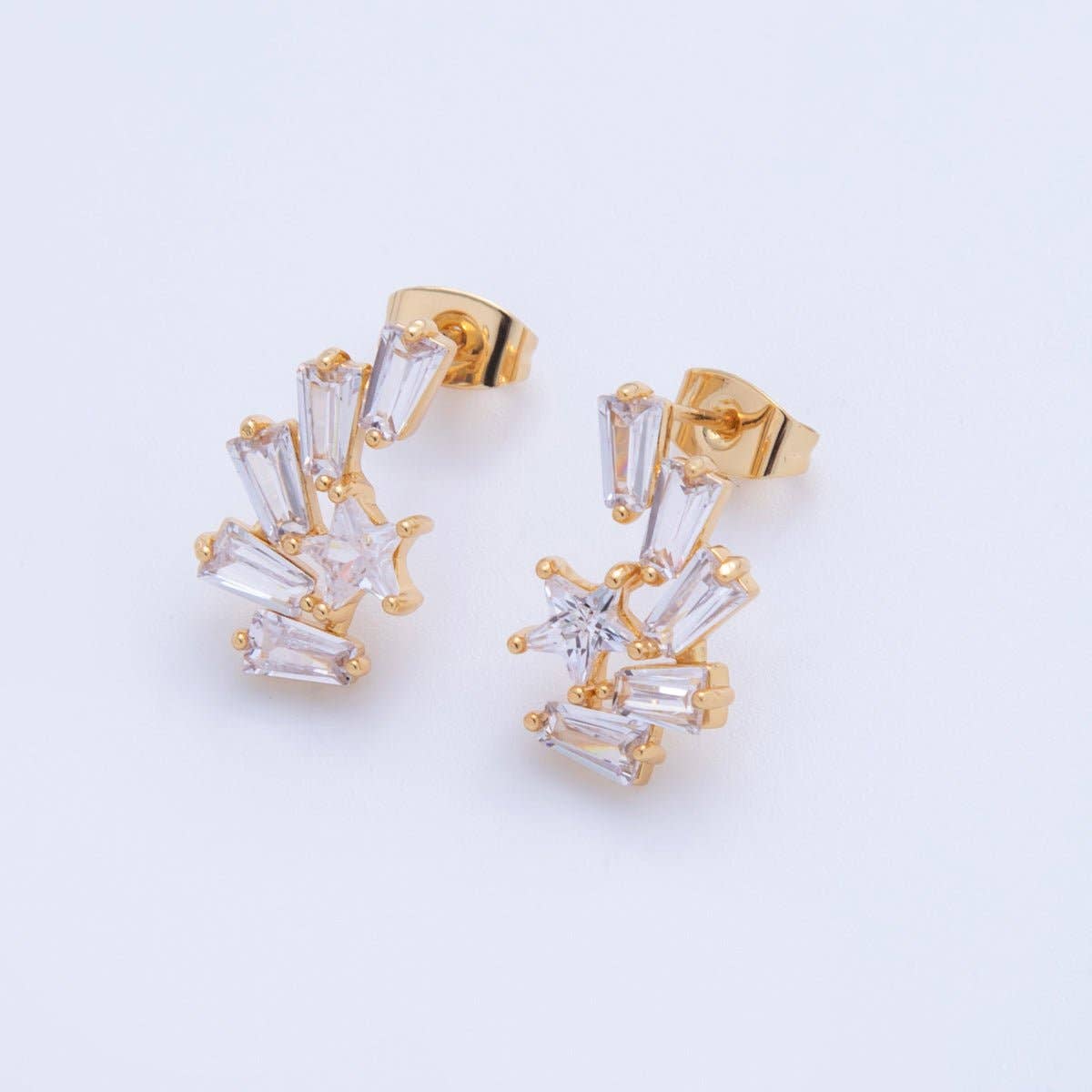 18K Gold Filled Clear CZ Star Baguette Stud Earrings | Q020