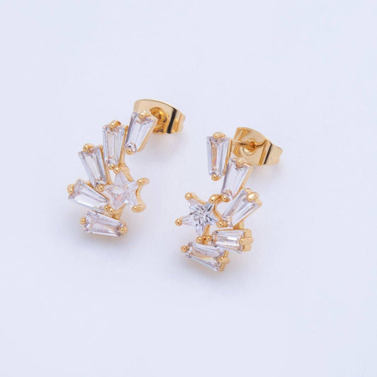 18K Gold Filled Clear CZ Star Baguette Stud Earrings | Q020