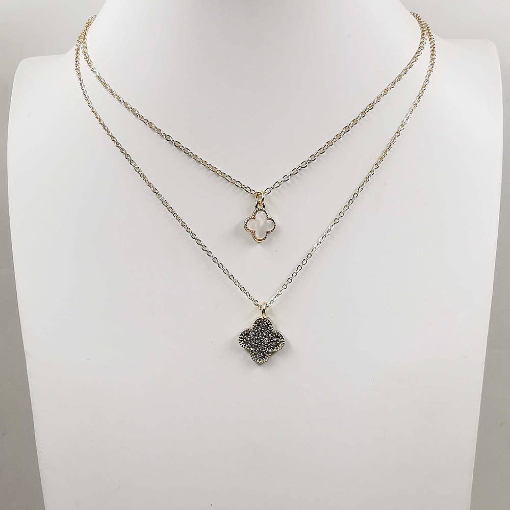 Gold Dipped Double Quatrefoil Pendant Layered Necklace: Gold,Red