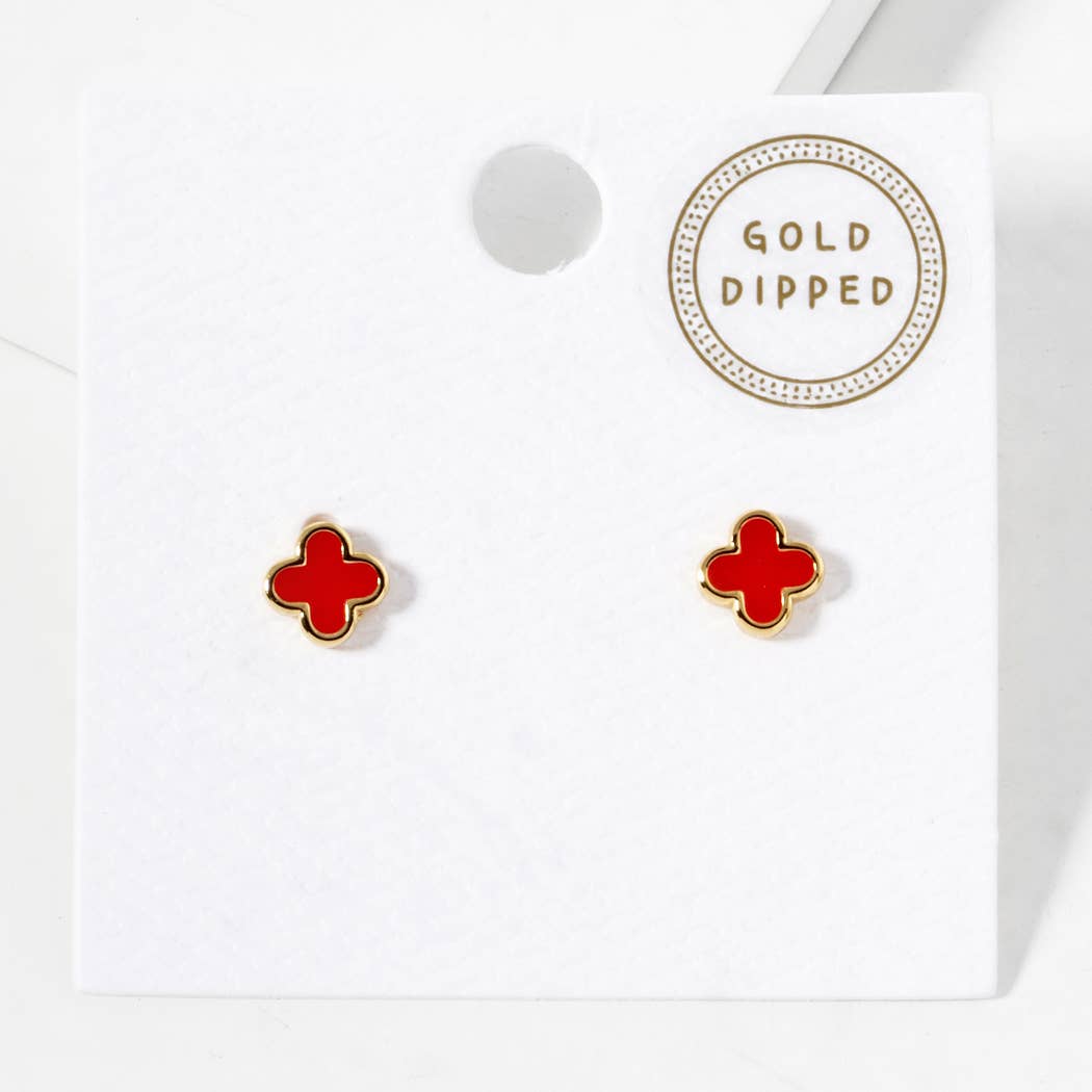 Gold-Dipped Clover Post Earrings: GWH / ONE SIZE
