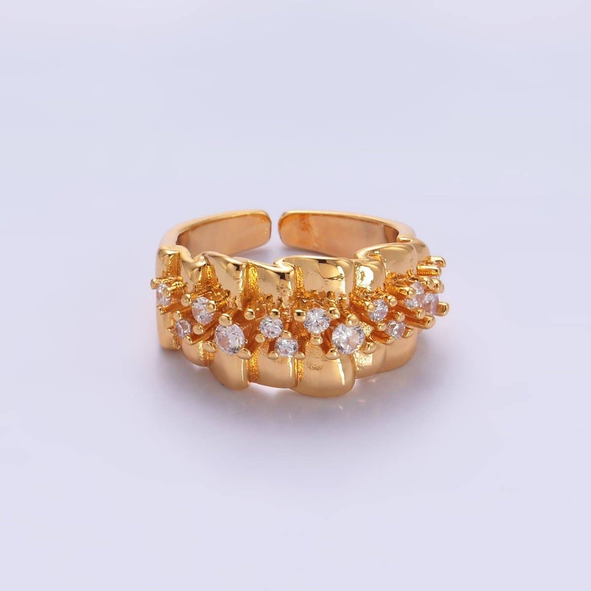 24K Gold Filled Micro Paved CZ Foil Fold Ring in Gold & Silver | O443 O444: Gold