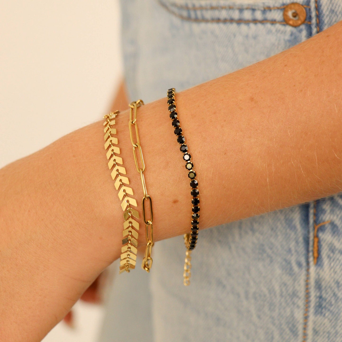 18K Gold PVD Jet Black Tennis Chain Bracelet / Anklet: 7.5"+1" / 3mm