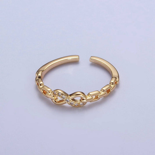 Gold Micro Paved Infinity Cable Chain Link Adjustable Stacking Ring | X587