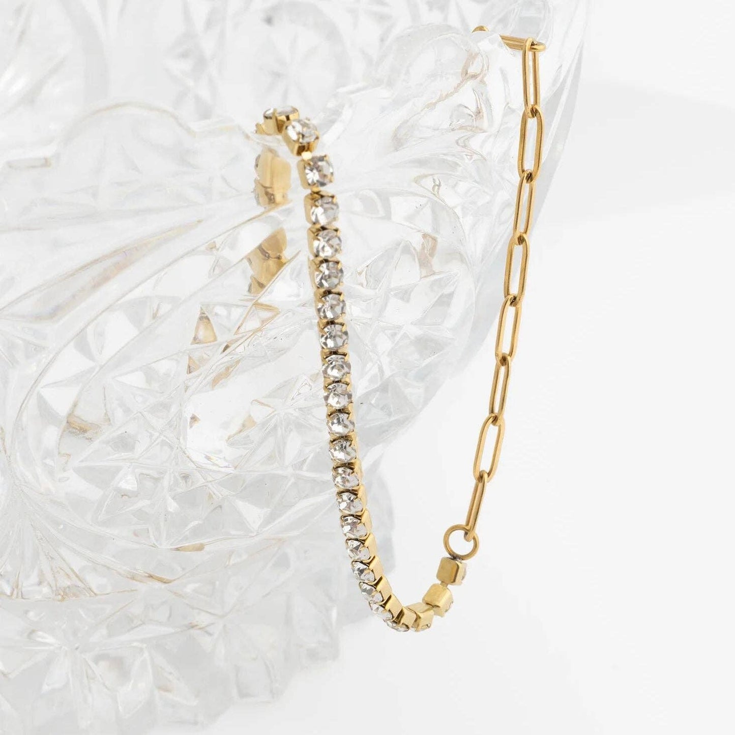 Paperclip Tennis Chain Split Necklace: Gold