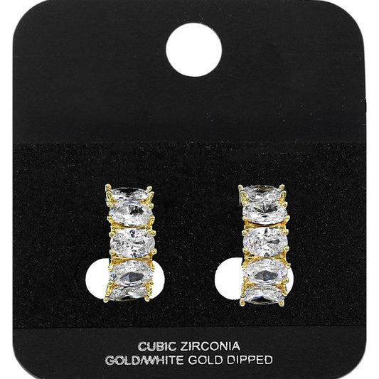 Gold Dipped Oval CZ Stone Cluster Around Mini Open Hoop Earrings: Gold