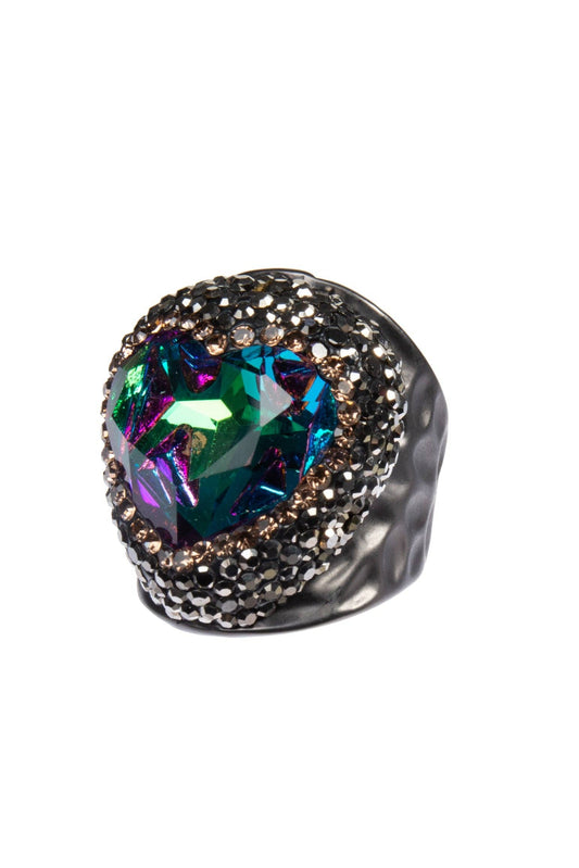 Multi Color Crystal With Rhinestone Metal Ring R2718-Black: Green