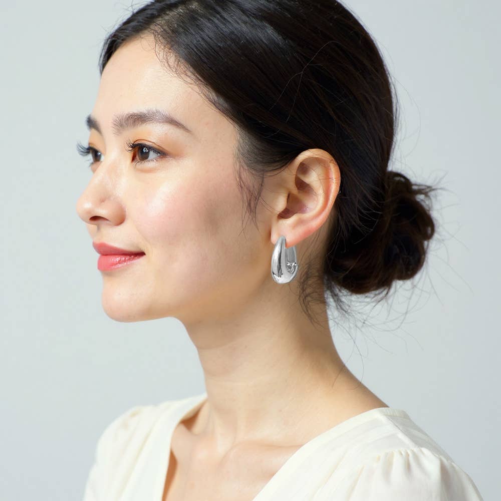 14K Gold Dipped Sculptural Huggie Hoop Earrings: Silver