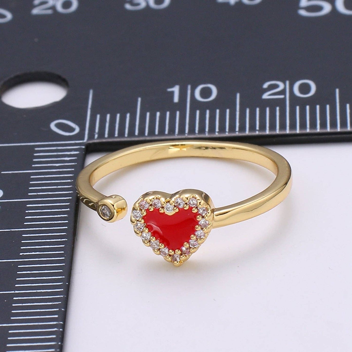 1pc 24K Gold Enamel Cubic Heart Ring, Pink Epoxy Love CZ Pendant Charm, Solitaire Cubic Zirconia Design Band For DIY Jewelry R317,318: Pink