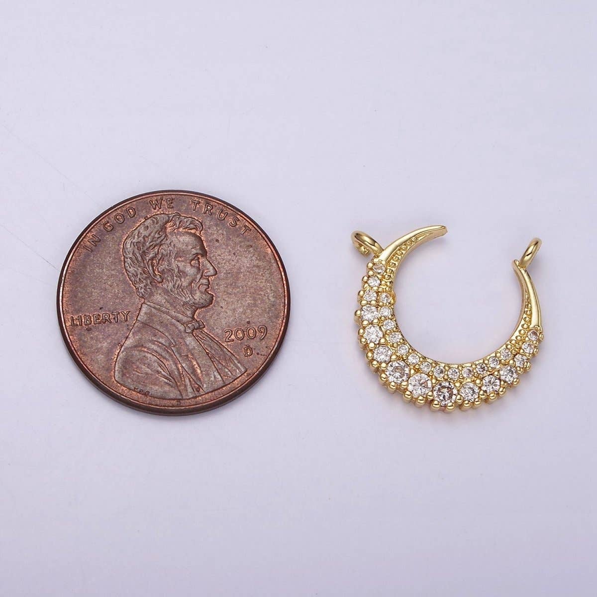 14K Gold Filled Curved Celestial Crescent Moon CZ Micro Paved Connector | G126