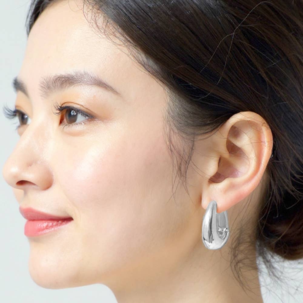14K Gold Dipped Sculptural Huggie Hoop Earrings: Silver