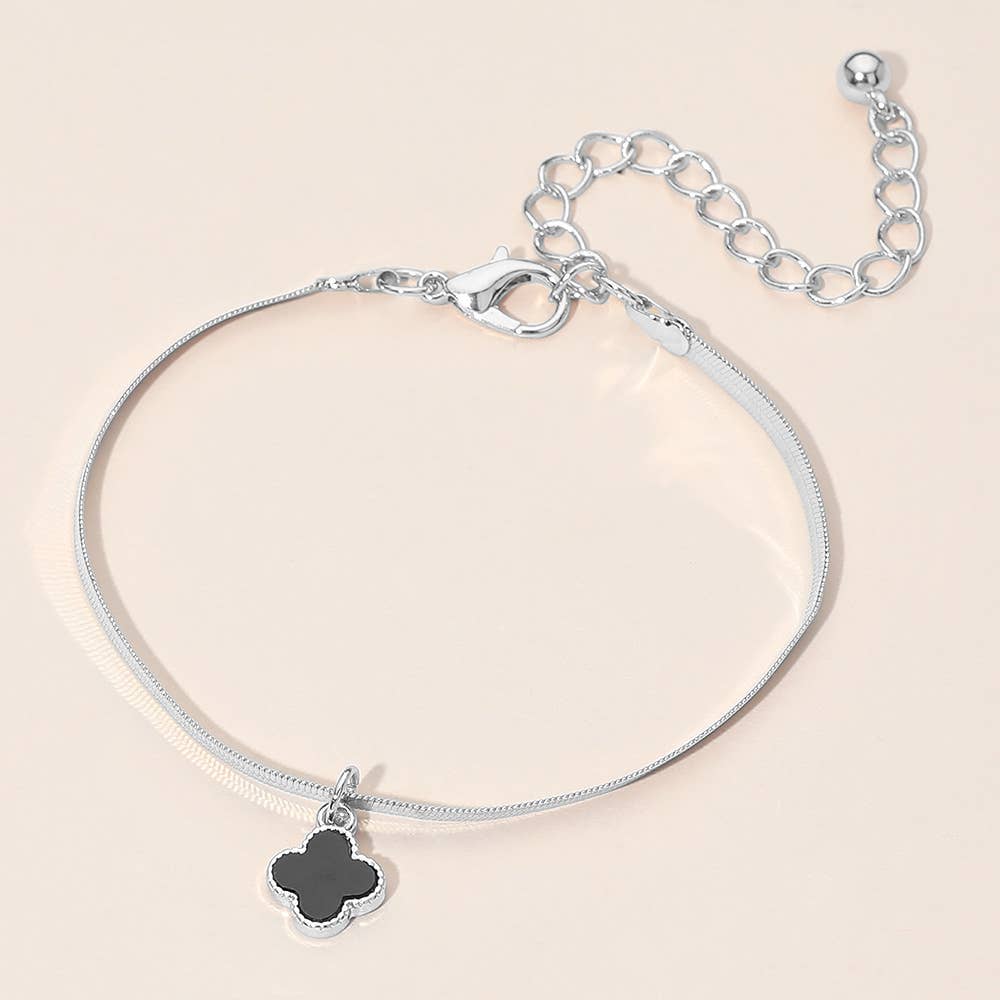 Gold Dipped Quatrefoil Charm Herringbone Chain Bracelet: Gold,Red