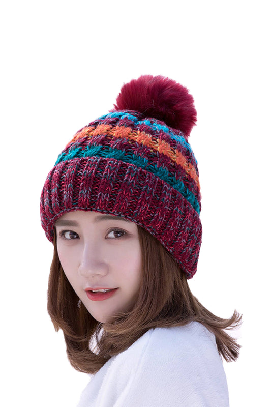 PomPom Warm Knitted Hat : Wine