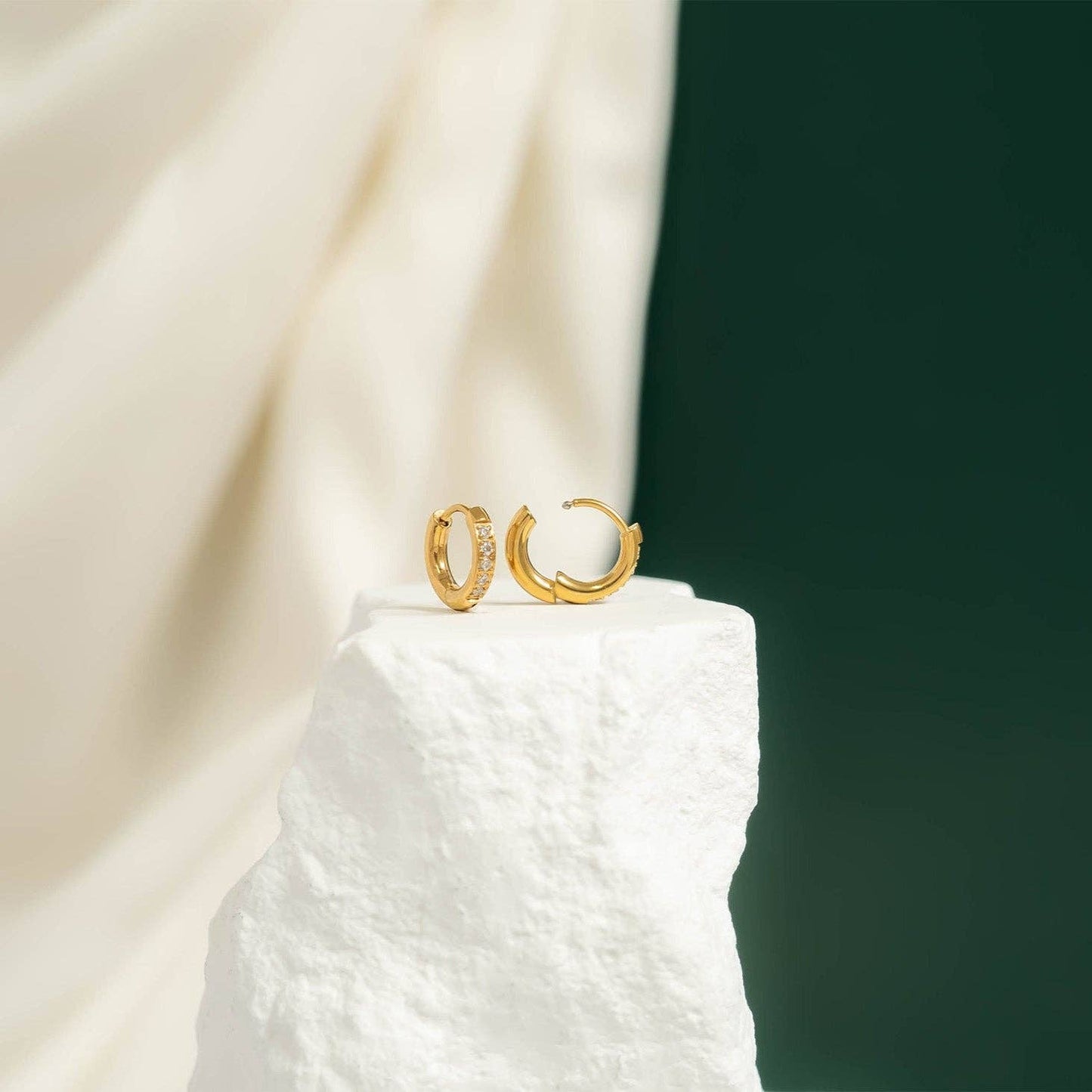 18K Gold PVD Stainless Steel CZ Mini Huggie Earrings: Gold