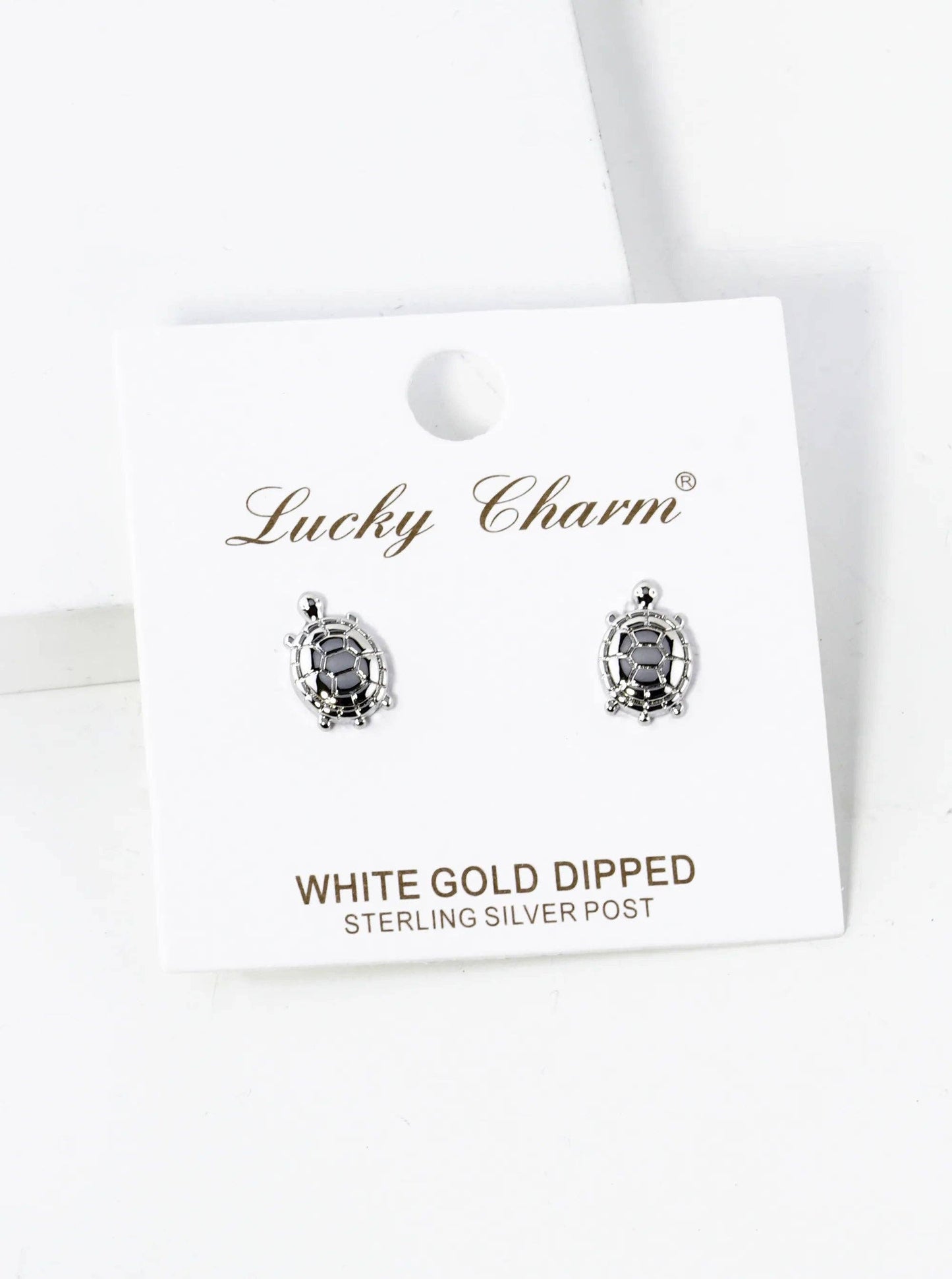 White Gold Dipped Textured 11mm Turtle Stud Earrings: Gold