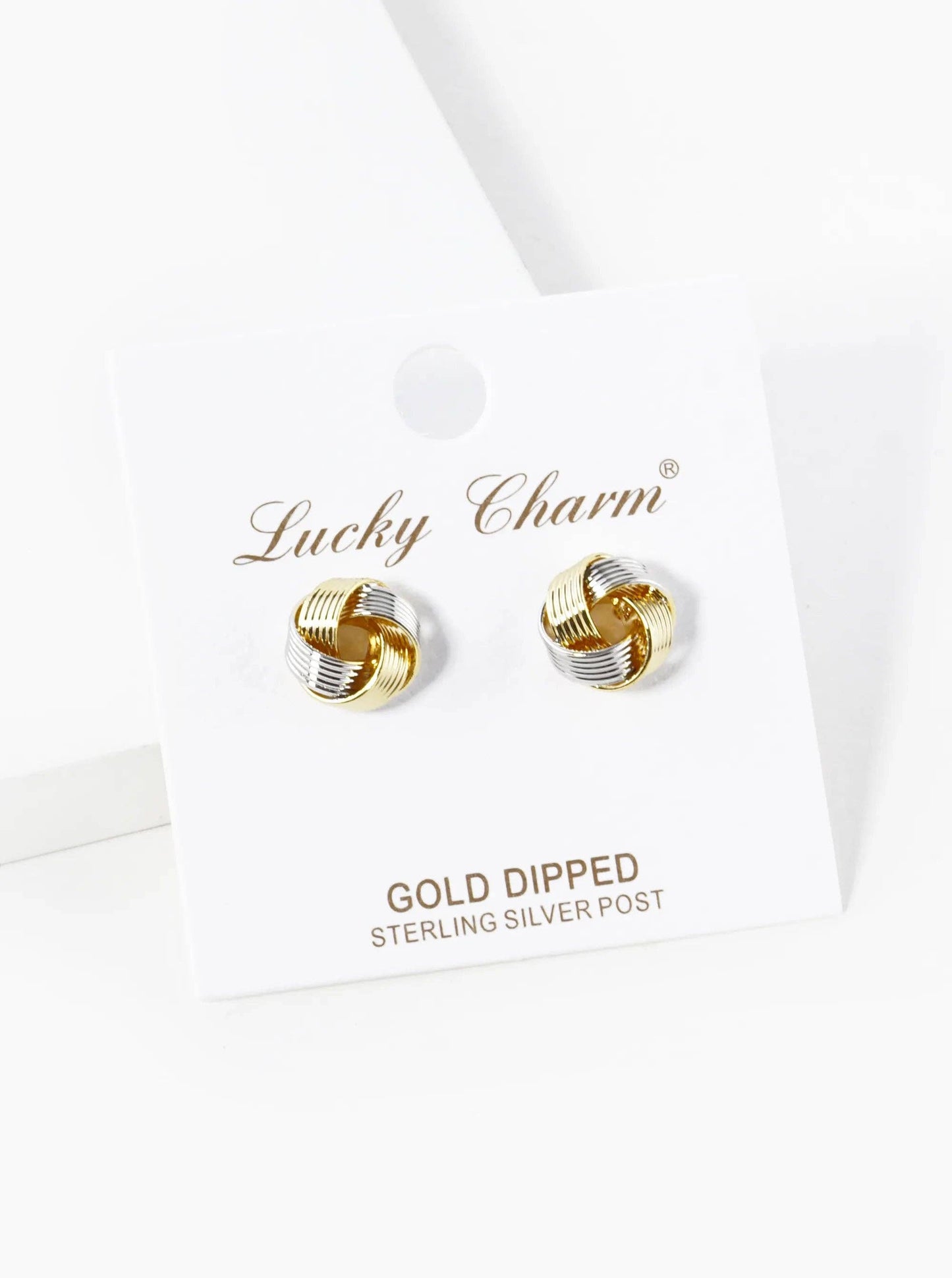 18K Gold Dipped Textured 10Mm Love Knot Stud Earrings: Two-Tone