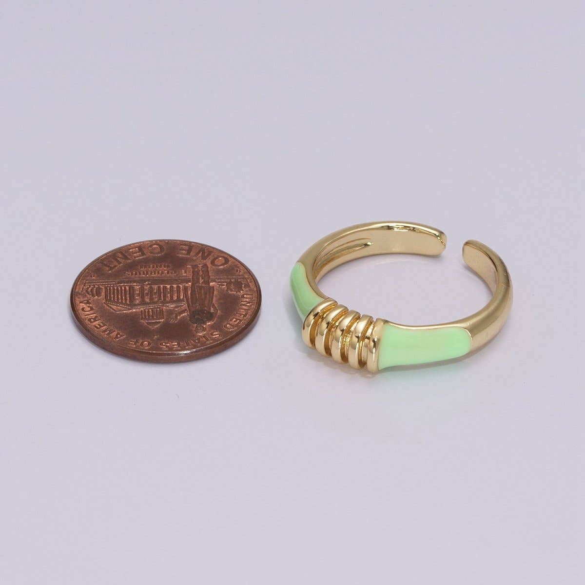 Colorful Pastel Enamel Ring • Gold Filled Multicolor Open Band • Green Pink Black White Minimalist Stackable Ring U-115~U-118: Black