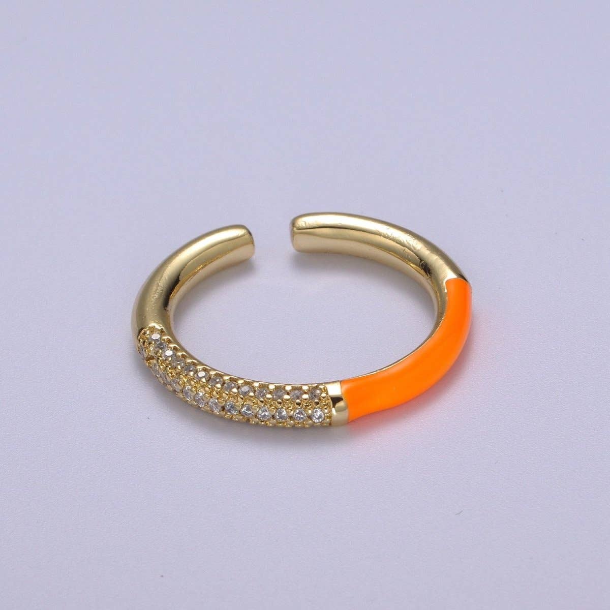 Colorful Enamel Adjustable Ring, 14K Gold Filled CZ Fusion Stacking Ring, Adjustable Ring, Fashion Enamel Jewelry S-170 ~ S-179: Hot Pink