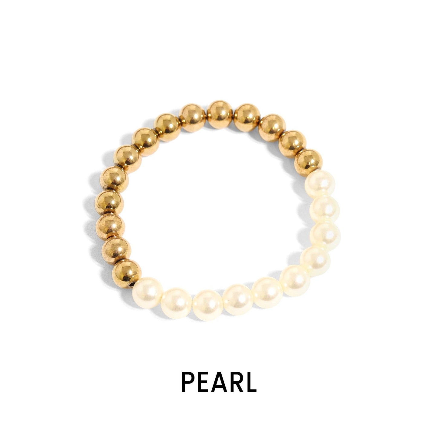 18K Gold PVD Stainless Steel Semi Precious Beaded Stretch Bracelets / SBB0355: Gold / Turquoise