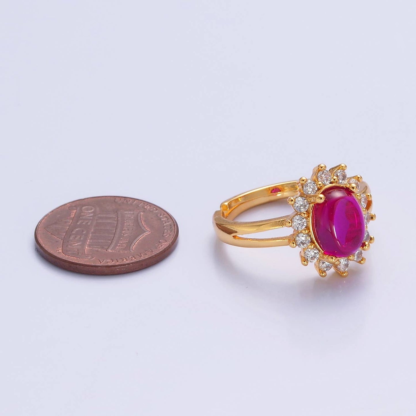 Celestial Sun Ring with Oval Fuchsia Jade Stone O769