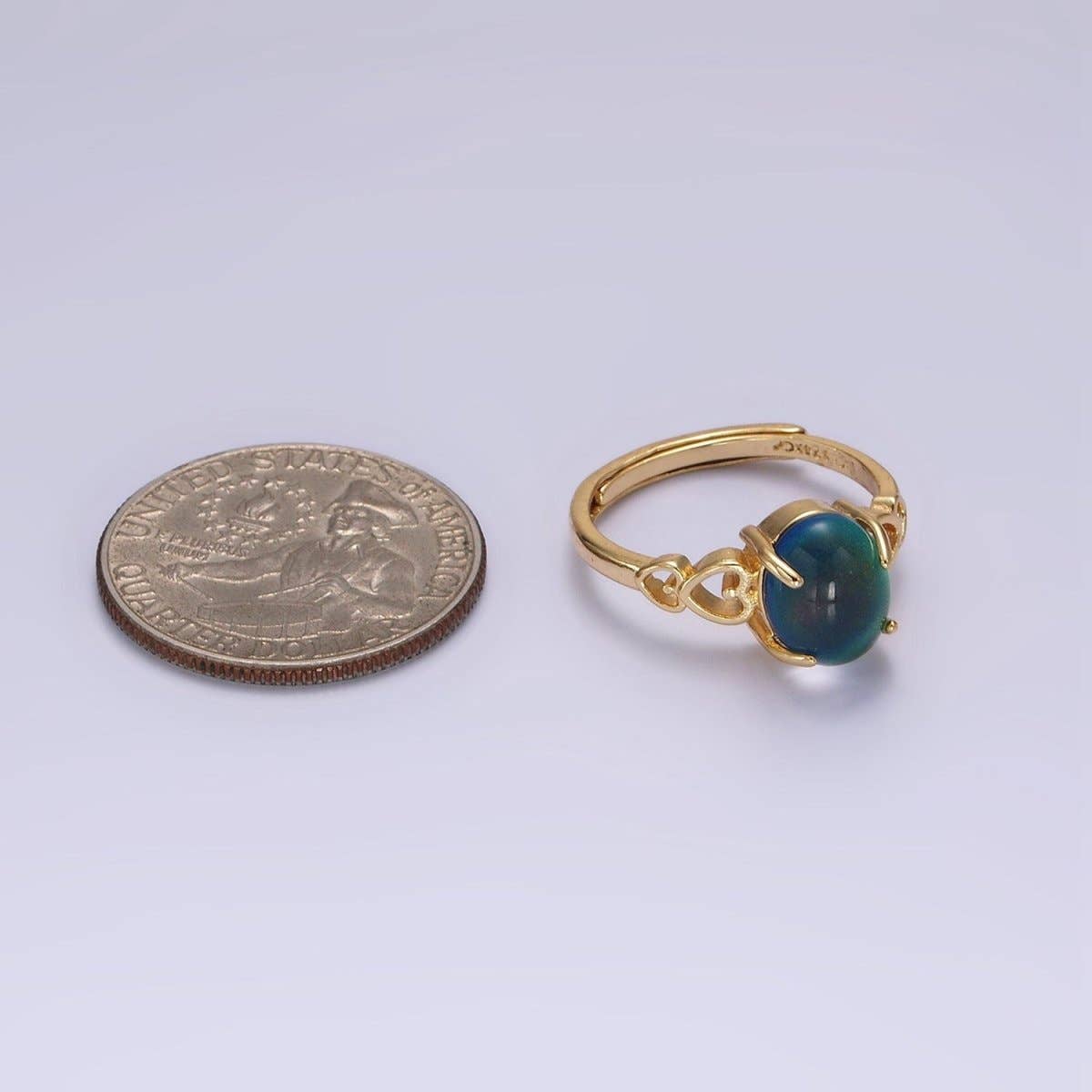 14K Gold Filled Open Heart Oval Opal Adjustable Mood Ring | O-1034