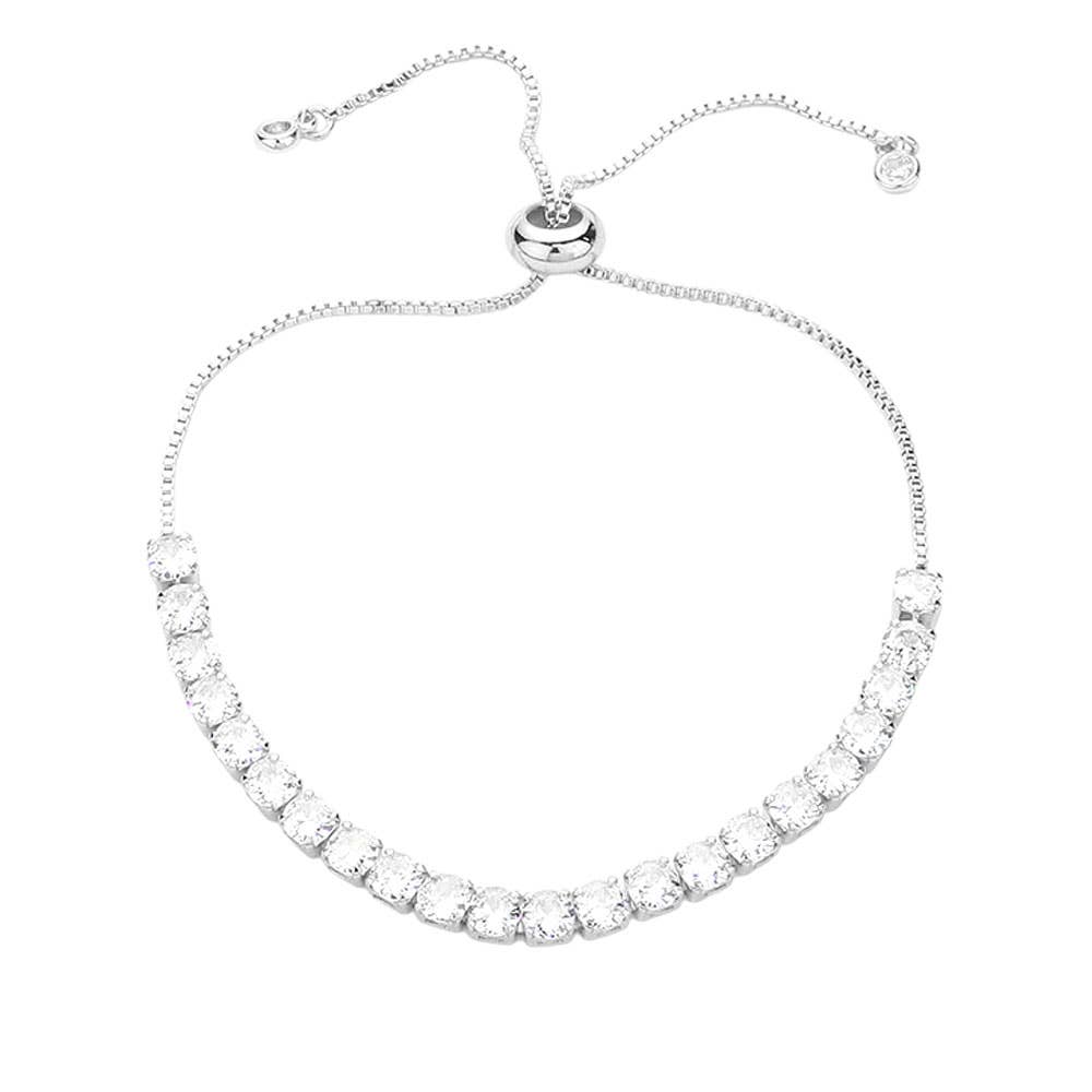 Stainless Steel Round CZ Tennis Chain Pull Tie Bracelet: Multi