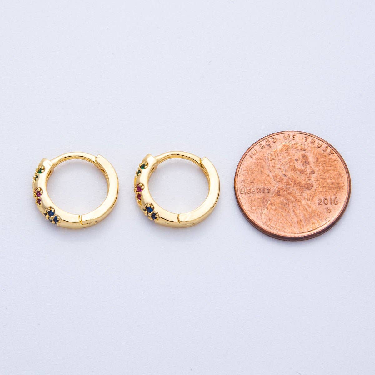 18K Gold Filled 13mm Multicolor Micro Paved CZ Flower Huggie Earrings | Earrings-00057