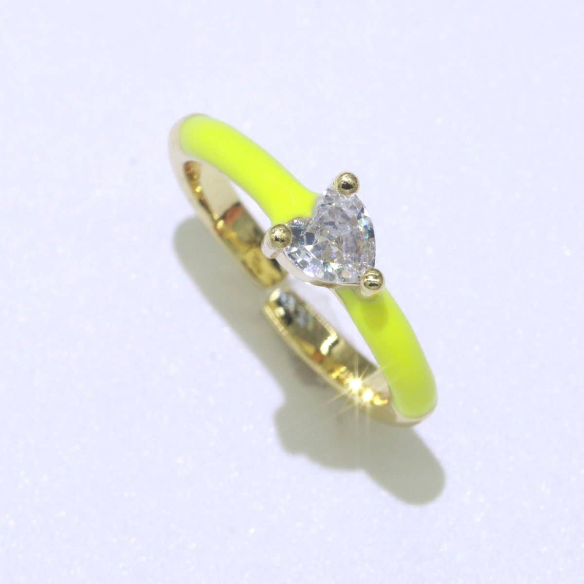 Heart Cz Ring Adjustable Gold Ring, Colorful Pastel Enamel Ring, Stackable Ring Black White Pink blue Green Ring for Women O-910~O-919: White
