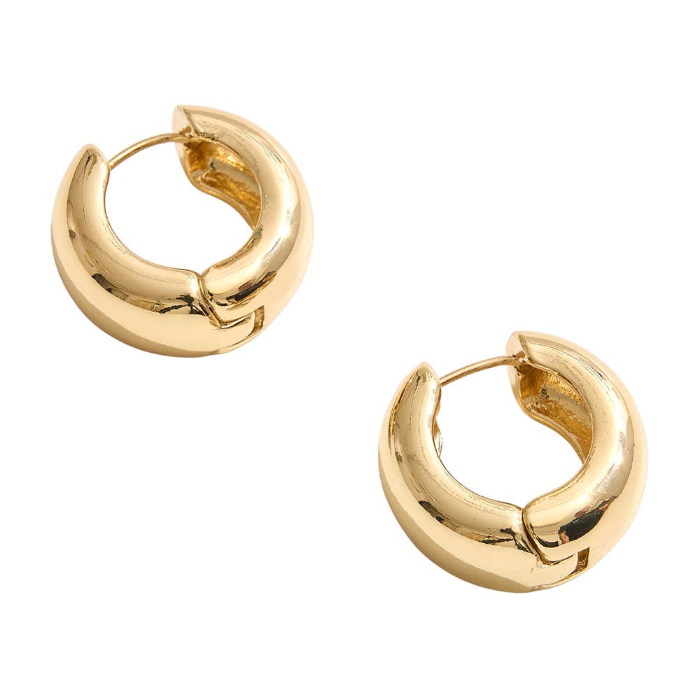 14K Gold Dipped Bold Round Huggie Hoop Earrings: Gold