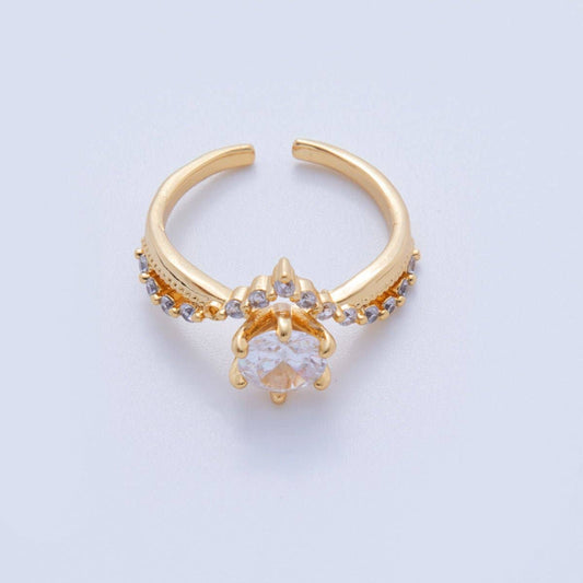 18K Gold Filled Clear CZ Micro Paved Solitaire Chevron Ring | O1742