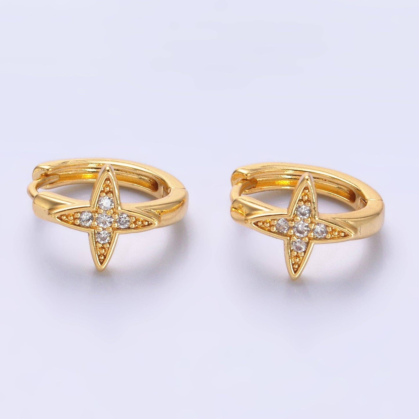 24K Gold Filled Celestial Star Micro Paved CZ Huggie Earrings | AD010