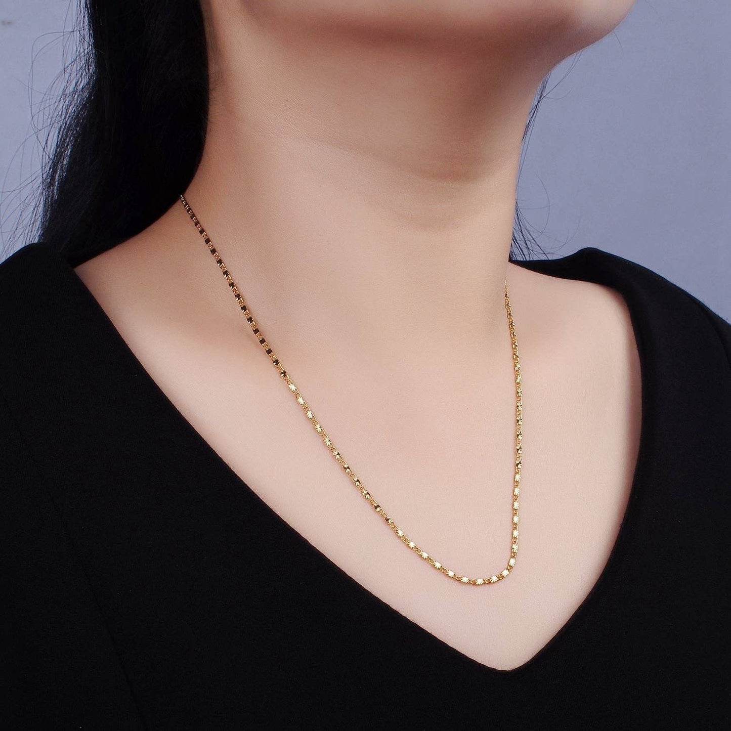 18"/20"Gold Filled 1.5mm Sunburst Unique Link Chain Necklace: 17.75 inch