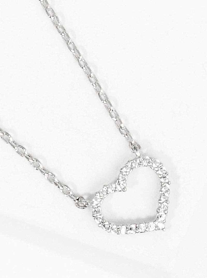 White Gold Dipped CZ Pave Heart Pendant Delicate Necklace: Gold-Crystal