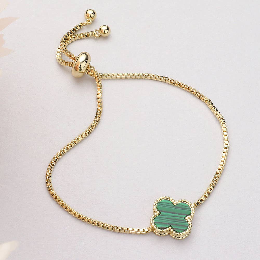 Natural Stone Quatrefoil Cluster Pointed Adjustable Bracelet: Black