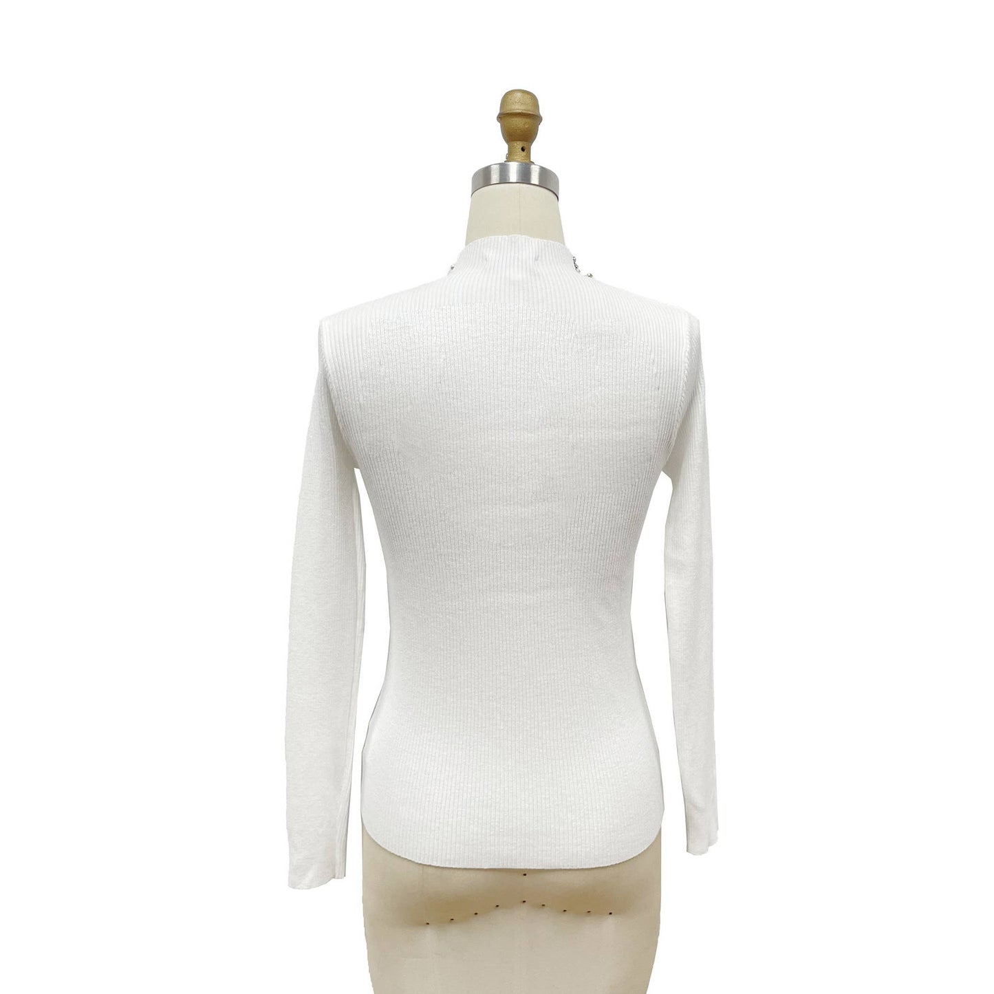Contrast Fabric Jeweled Blouse: WHITE / ONE SIZE