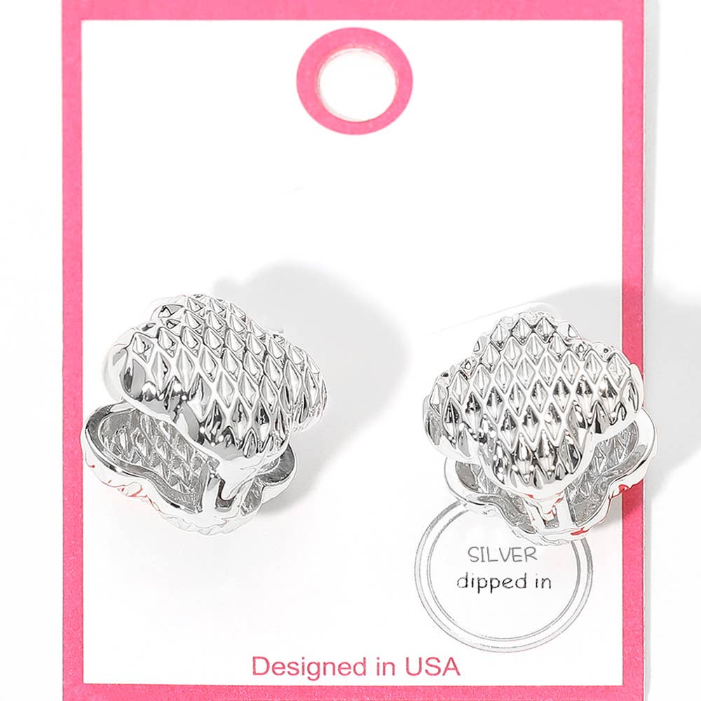 Gold Dipped Textured Quatrefoil Huggie Earrings: Gold
