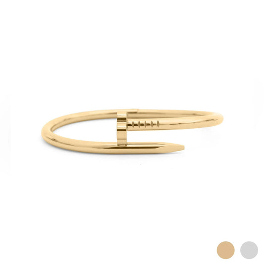18K Gold PVD Stainless Steel Floral Nail Bangle: Gold