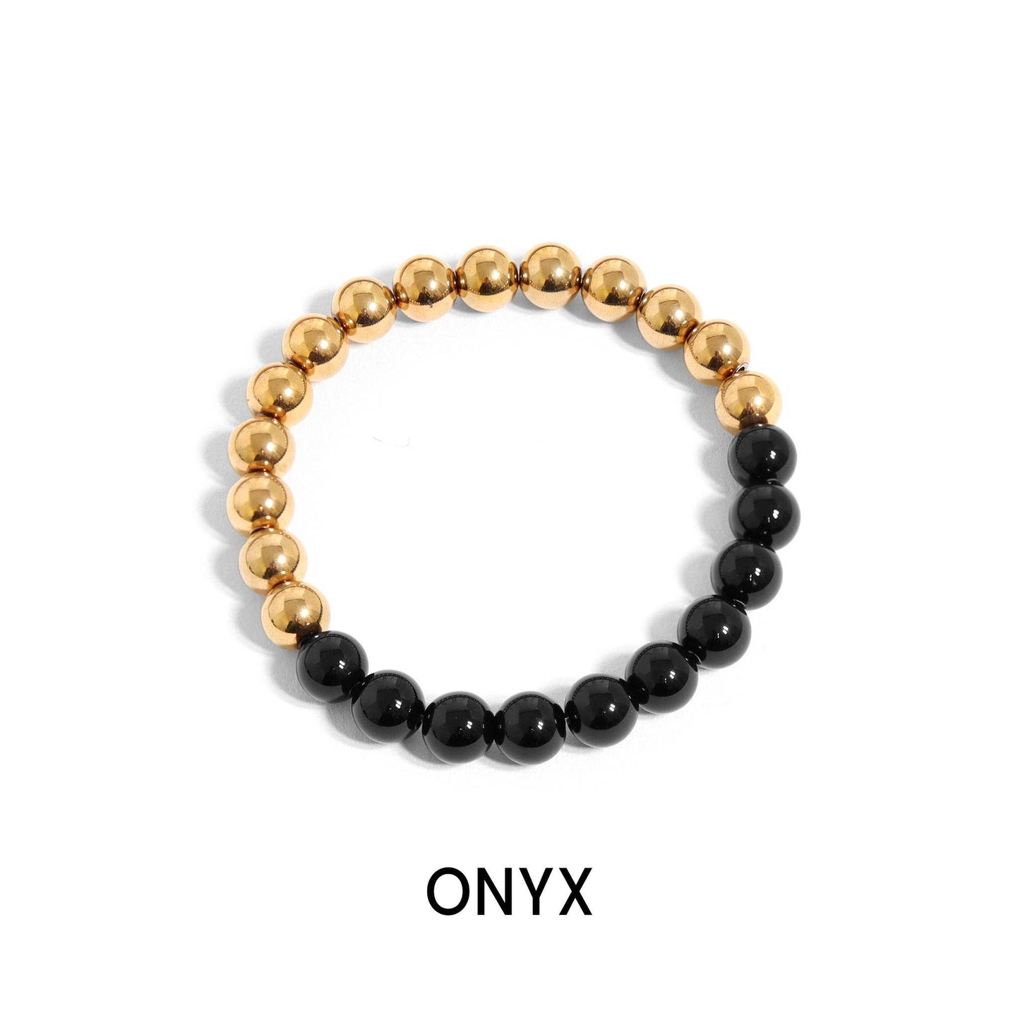 18K Gold PVD Stainless Steel Semi Precious Beaded Stretch Bracelets / SBB0355: Stainless / Turquoise