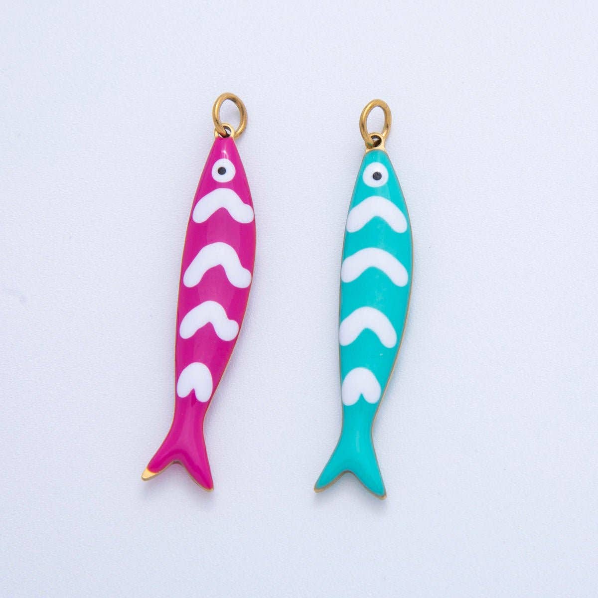 Stainless Steel Pink, Blue White-Lined Fish Sea 3D Multidimensional Charm | AF391 AF392: Pink