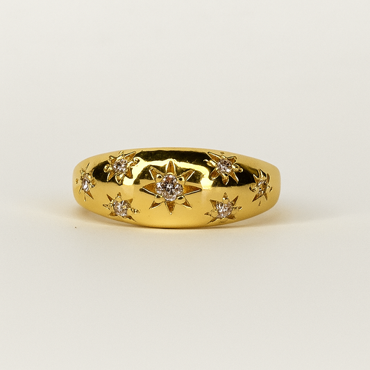 North Star Dome Ring – Gold Polished Band with Crystal Stars