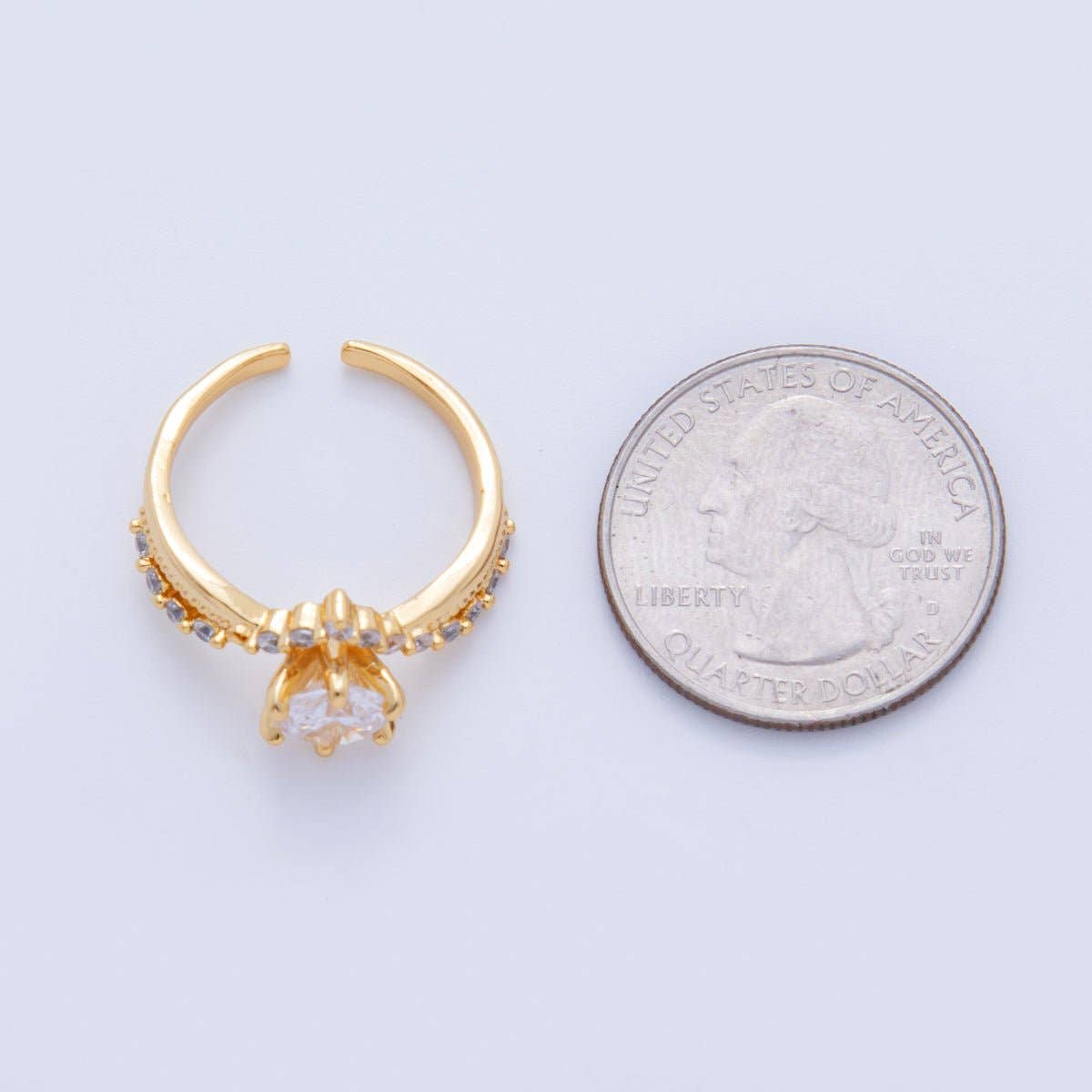 18K Gold Filled Clear CZ Micro Paved Solitaire Chevron Ring | O1742