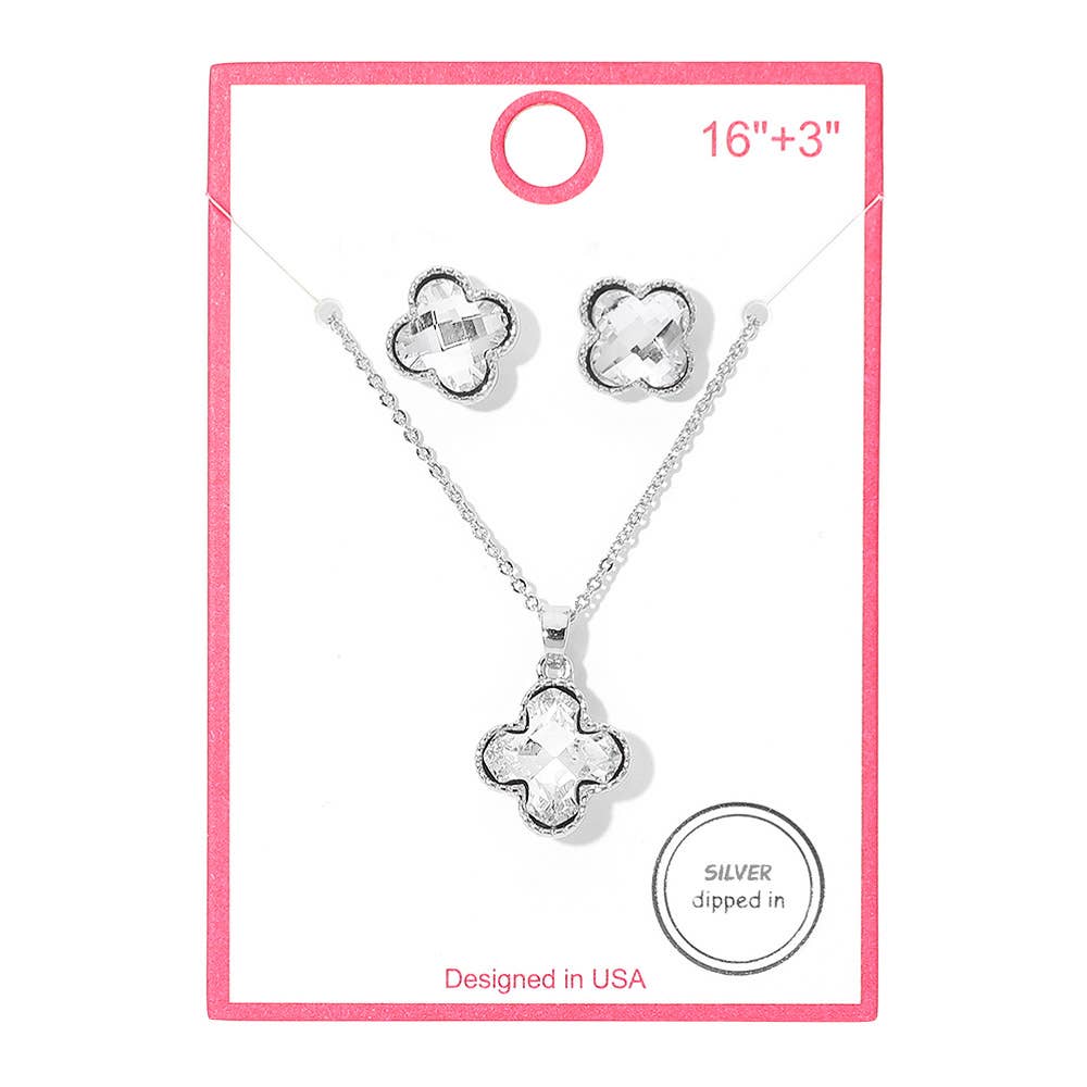 Gold Dipped Quatrefoil Stone Pendant Necklace: Clear,Gold