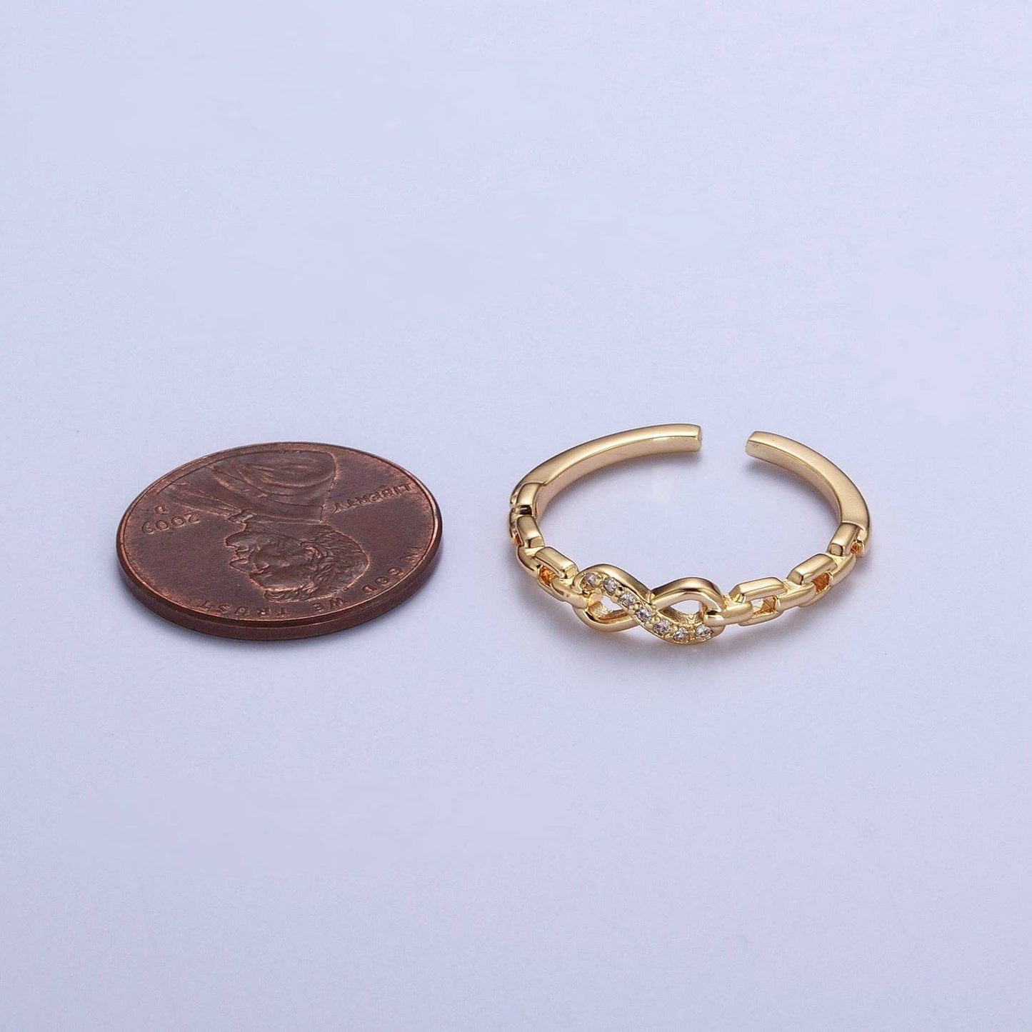 Gold Micro Paved Infinity Cable Chain Link Adjustable Stacking Ring | X587