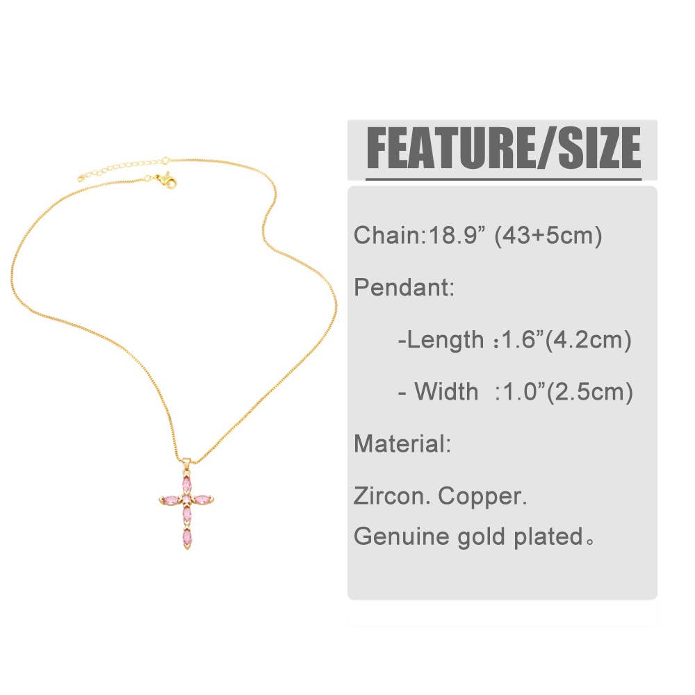 Cross Cubic Zirconia Pendant Necklace  N4764: Blue