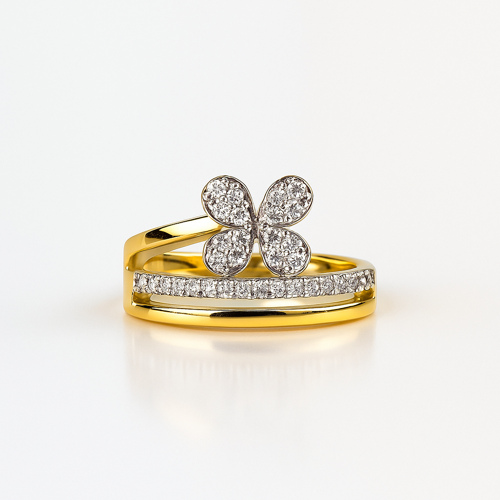 Crystal Butterfly Adjustable Ring – Elegant Dual Band Pavé 