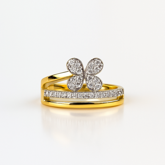 Crystal Butterfly Adjustable Ring – Elegant Dual Band Pavé 
