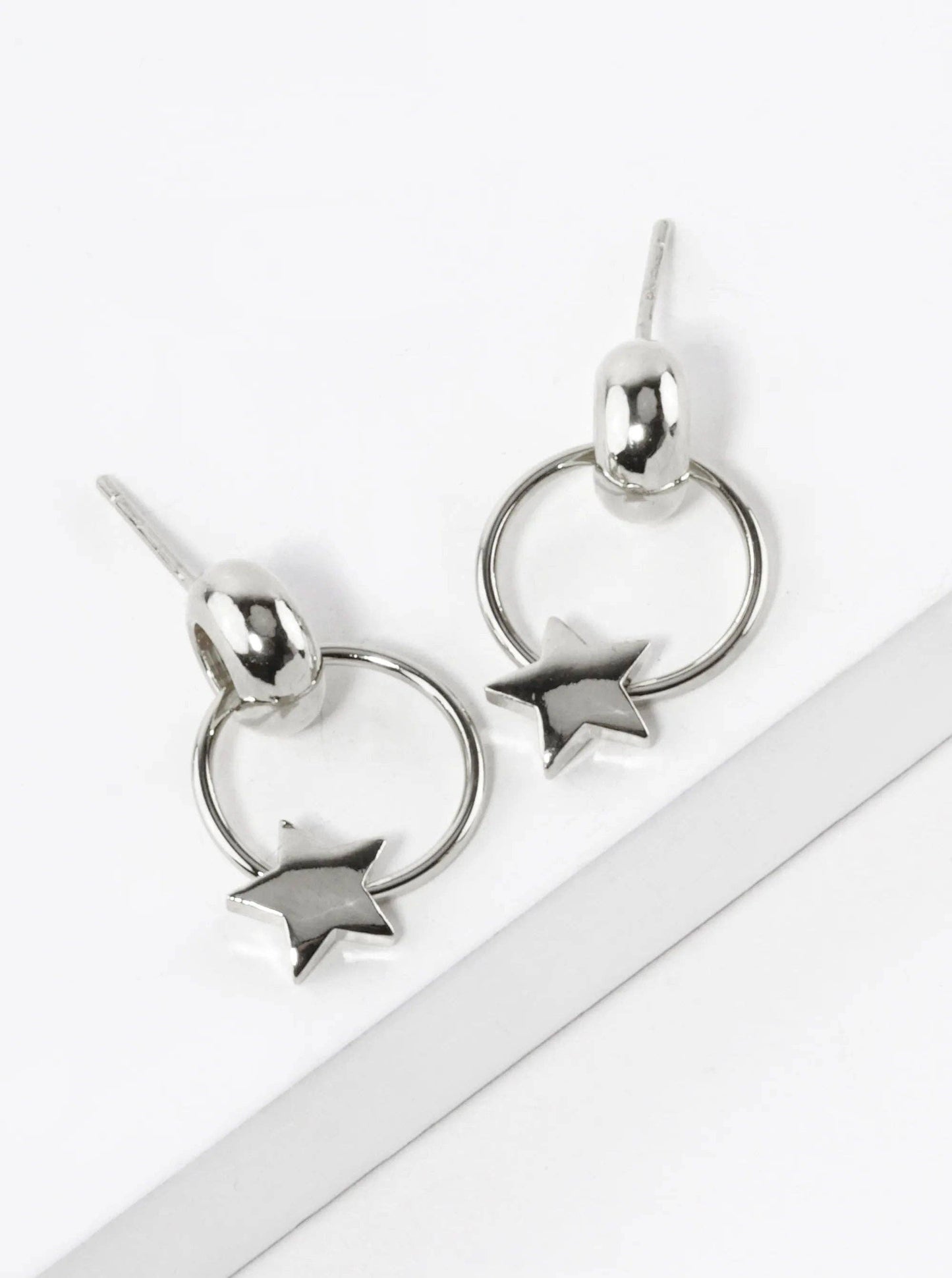 White Gold Dipped Star Door Knocker Post Earrings: Gold