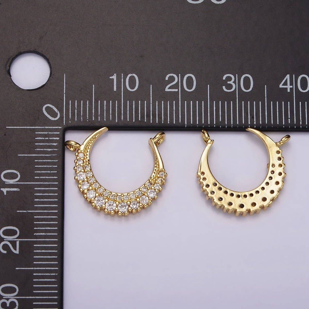 14K Gold Filled Curved Celestial Crescent Moon CZ Micro Paved Connector | G126