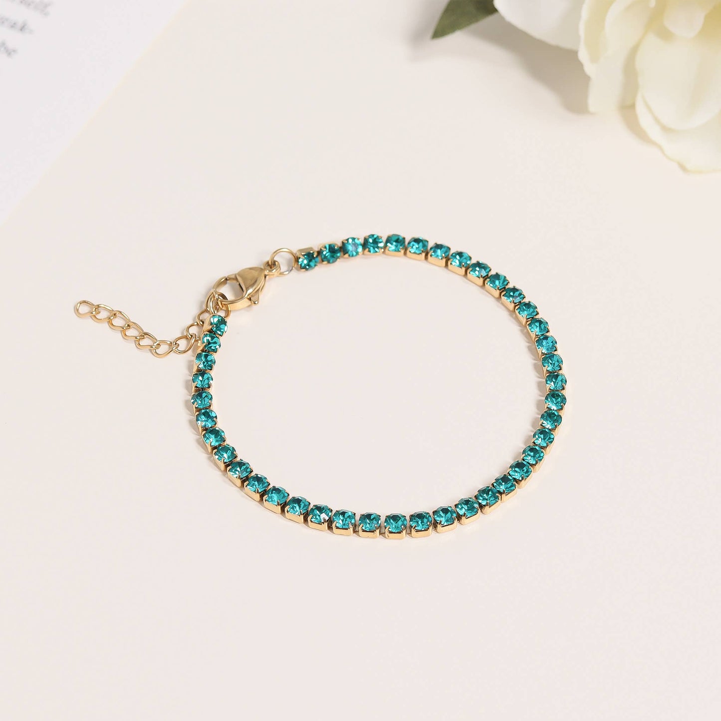 18K Gold PVD Birthstone Tennis Chain Bracelet: July / 6.5"+1"